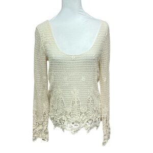 Ecote Cream Crochet Knit Blouse